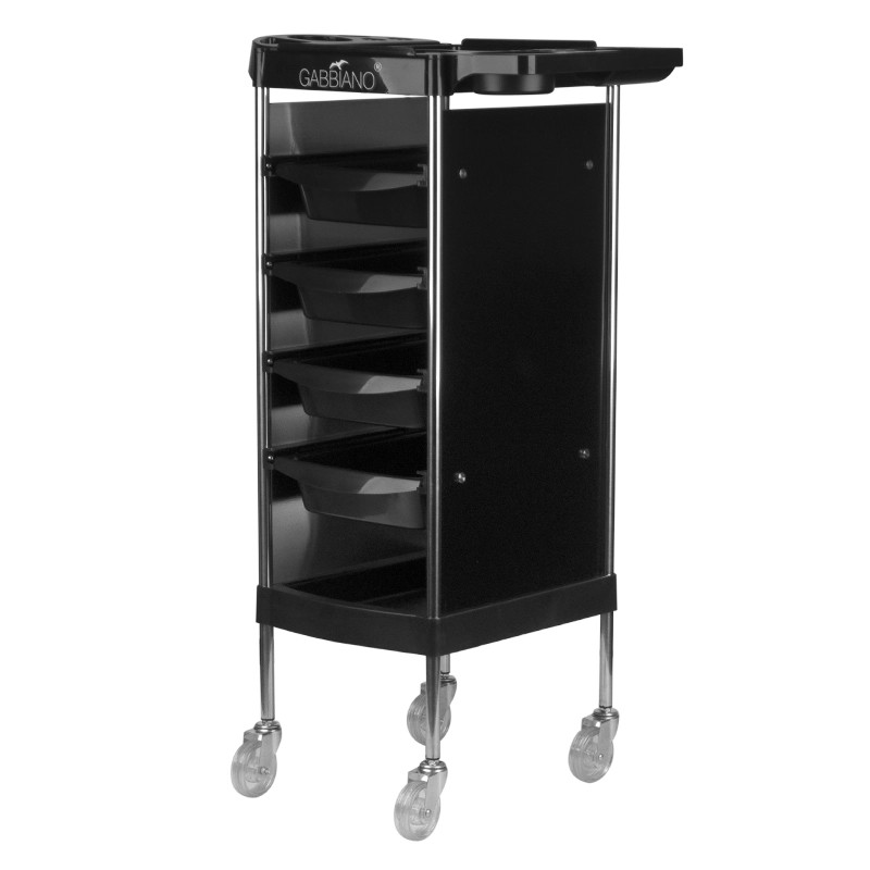 Profesionalus kirpyklinis vežimėlis Gabbiano FX11-B (juodas) – maksimali talpa, tobula tvarka ir moderni salono estetika