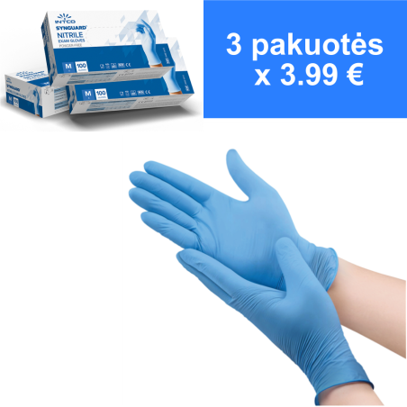 Vienkartinės nitrilinės pirštinės Blue, L dydis, 3 pakuotės x 100 vnt